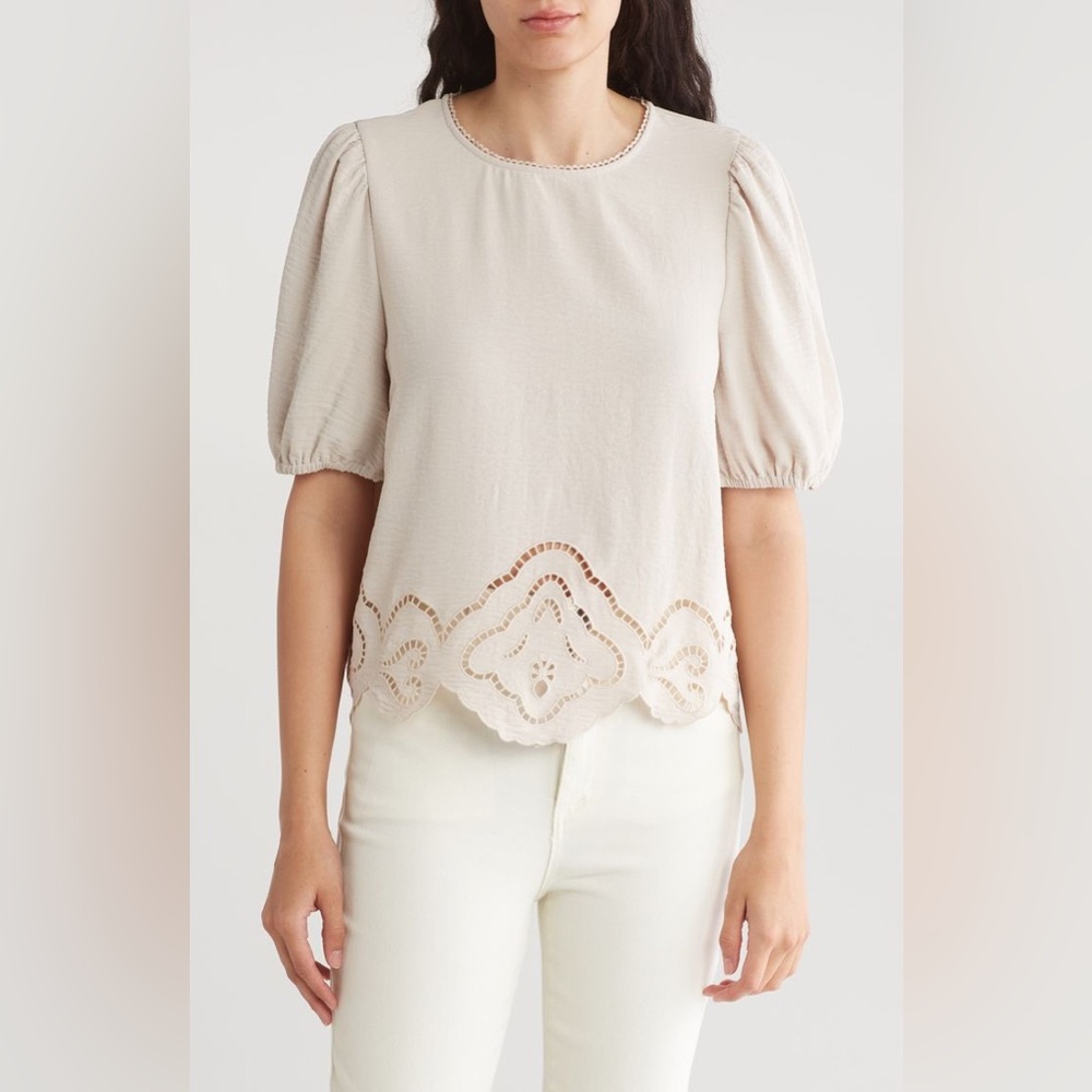 Adrianna Papell Cream Puff Sleeve Top - Picture 1 of 6